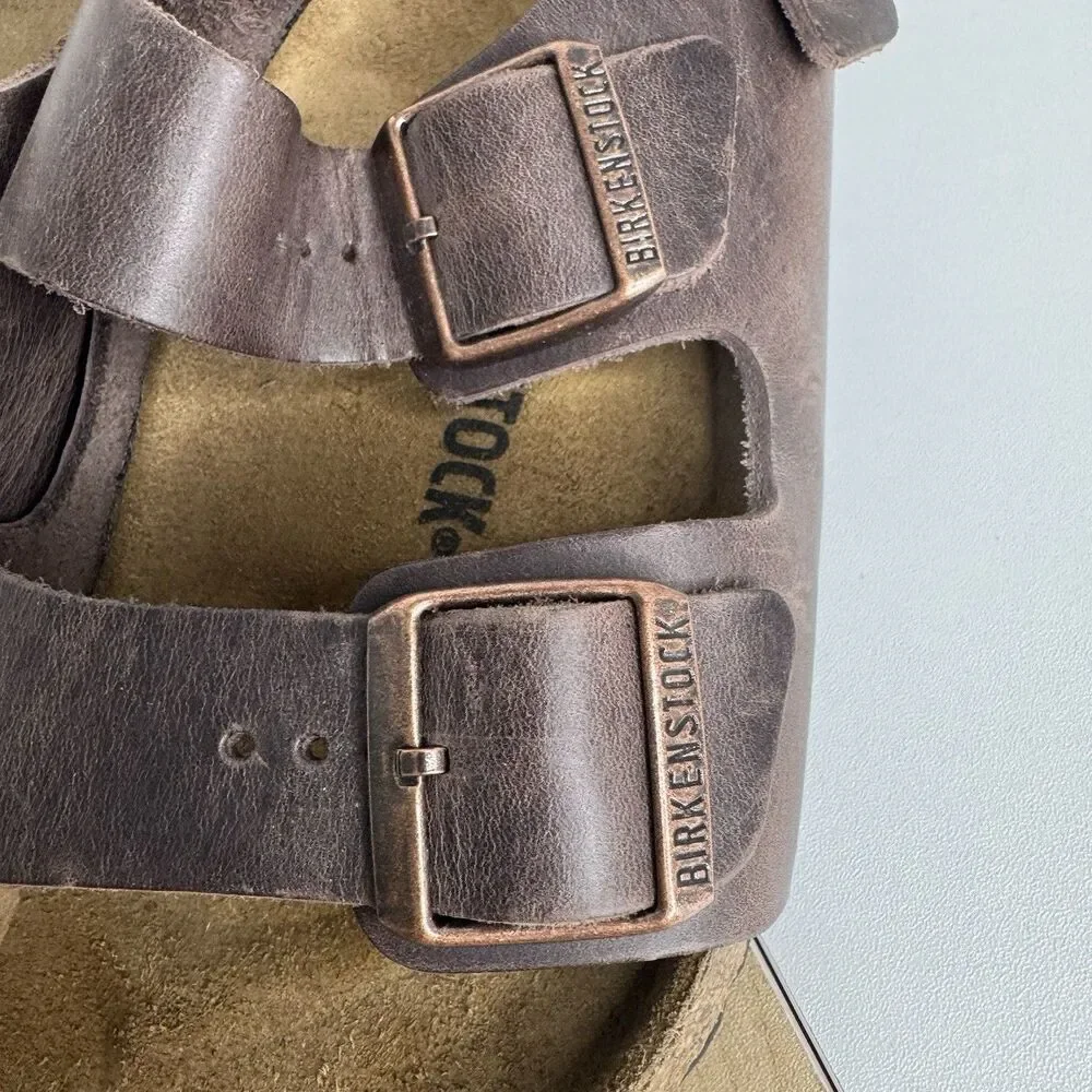 Birkenstock MILANO Men’s (42/9) Classic Sandals Brown Oiled Leather Buckles